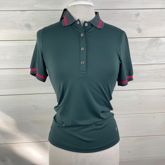 Lohla Sport The Mia Pine Green Short Sleeve Polo Top - NWT - Picture 1 of 5
